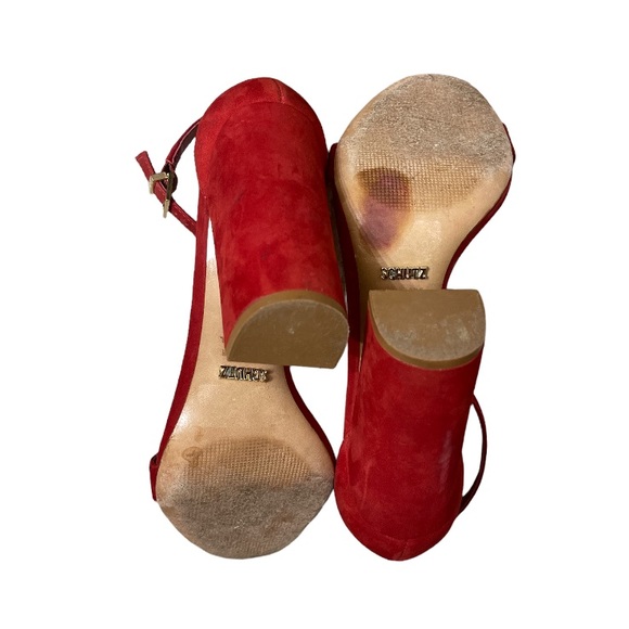 Schutz Red Suede Block Heel - Picture 5 of 6